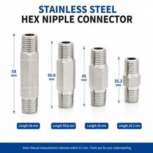316 Stainless Steel Hex Nipple Connector Male x Male Thread Extended Pipe Fitting
